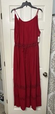 New Red Maxi Dress with Lace Detailing and Tie Waist. Juniors XL 15-17 NWT