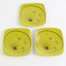 Set of 3 Trish Richman 5" Small Square Ceramic Plates Green Shell Dessert