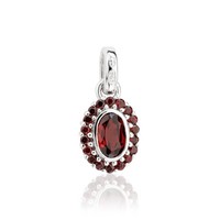 925 Sterling Silber Granat Echt KettenanhäNger Rhodiniert Oval Blume AnhäNger