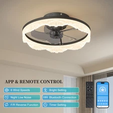 16" Black LED Crystal Design Ceiling Fan Light Kit Dimmable Flush Mount Fixtures
