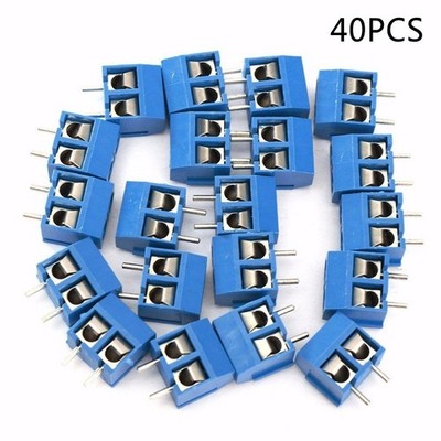 40pcs Blue 2-Pin Pitch Screw Terminal Block Connector 5.08mm Panel PCB Mount