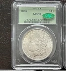 1887 PCGS MS63 CAC OGH MORGAN SILVER DOLLAR OLD GREEN HOLDER. CAC