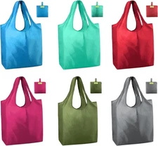 6PCS Colorful Reusable Grocery Bags Foldable Heavy Duty Large Shopping Totes