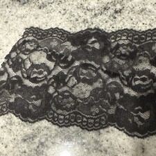 Black Floral Mesh Lace Lingerie Sewing Fabric 5 YARDS x 4  Double Scalloped