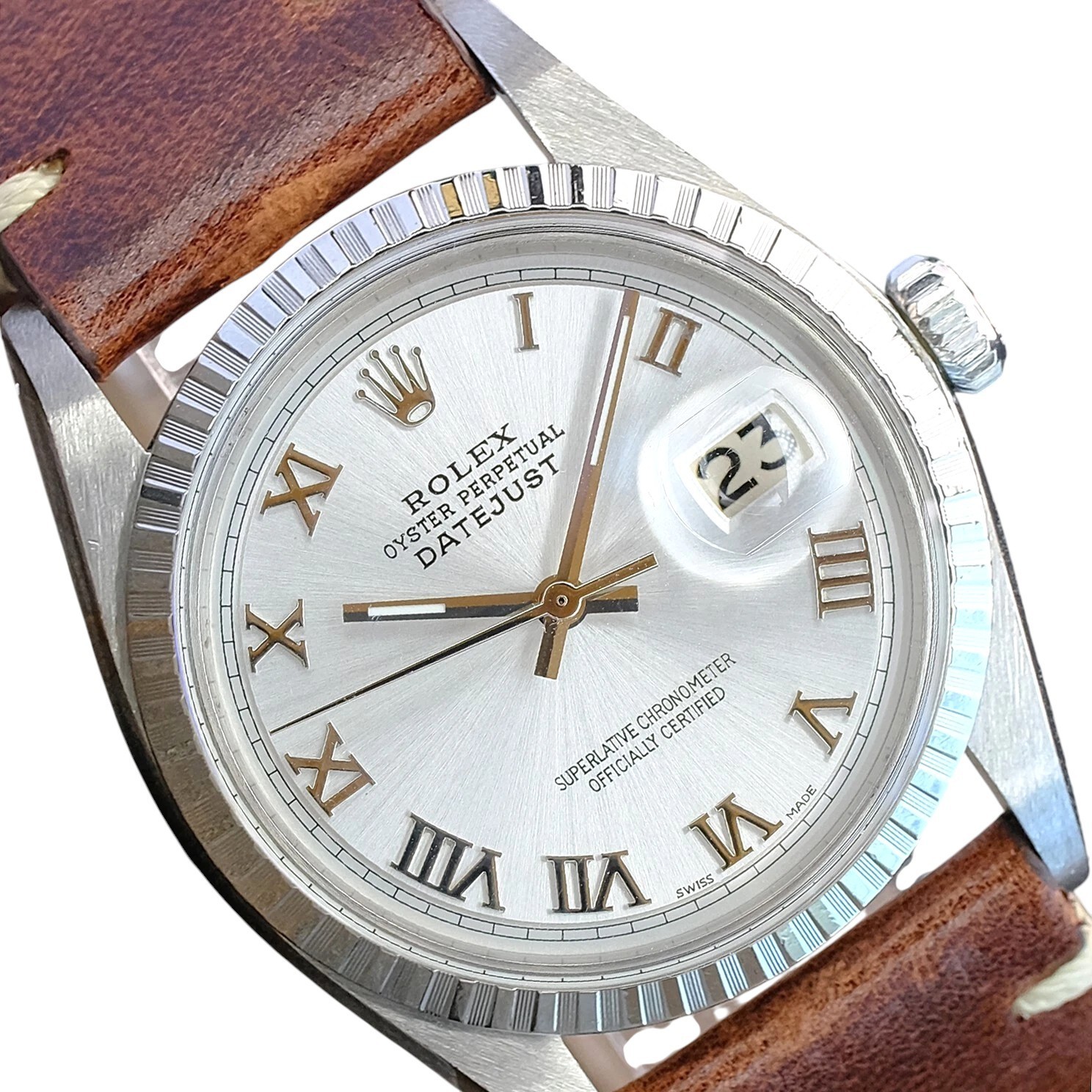 Rolex Datejust Stainless Steel Silver Brown
