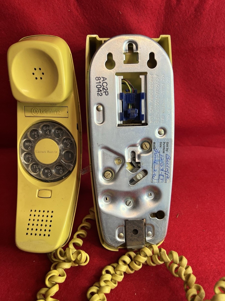 Vtg Yellow Trimline Dial Tone Wall Telephone Western Electric Bell