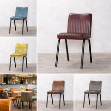 DINING CHAIRS INDUSTRIAL STYLE RIBBED FAUX LEATHER MANY COLOUR OPTIONS