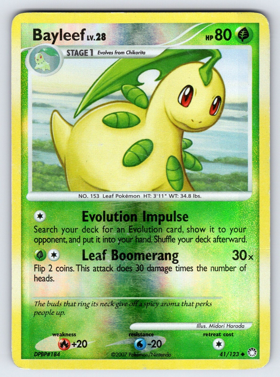 Bayleef 41/123 2007 Mysterious Treasures Pokemon Card Reverse Holo - Mp