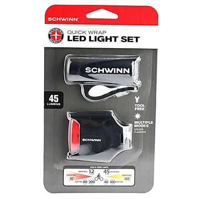 Bike Light Schwinn LED Set Tool-Free Mount 40 Lumen Headlight