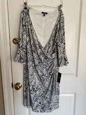 NWT Chaps Women's  Steel Blue Wrap Front Style Dress Size XL