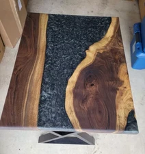 Stunning Black Epoxy Resin Dining Table Top Acacia Wood Living Room Furniture