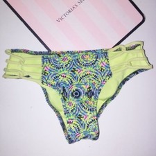 Victoria Secret Swim Bikini Bottom Size XS Strappy Geo Colorful Green Yellow New