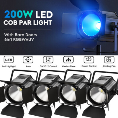 4Stk 200W LED COB Par Strahler DMX RGBWAUV Bühnenlicht für DJ Geburtstag Theater