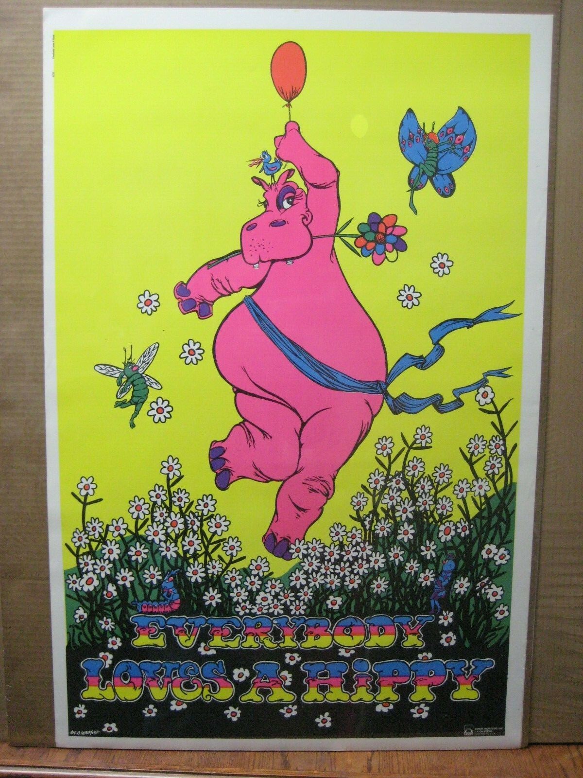 Vintage Black Light Poster Everybody Loves a Hippy 1971 Inv#6076