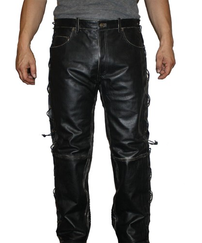 Men's Leather 5 Pockets Jeans Black 