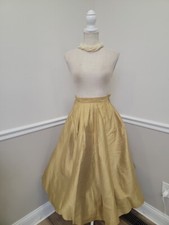Vintage '50 Gold Lime Silk Party Skirt/Metal Zip