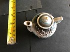 Miniature Teapot w/Lid/Saucer White &Grey w/Blue Pink Gold U1621 Japan on Bottom — photo 5