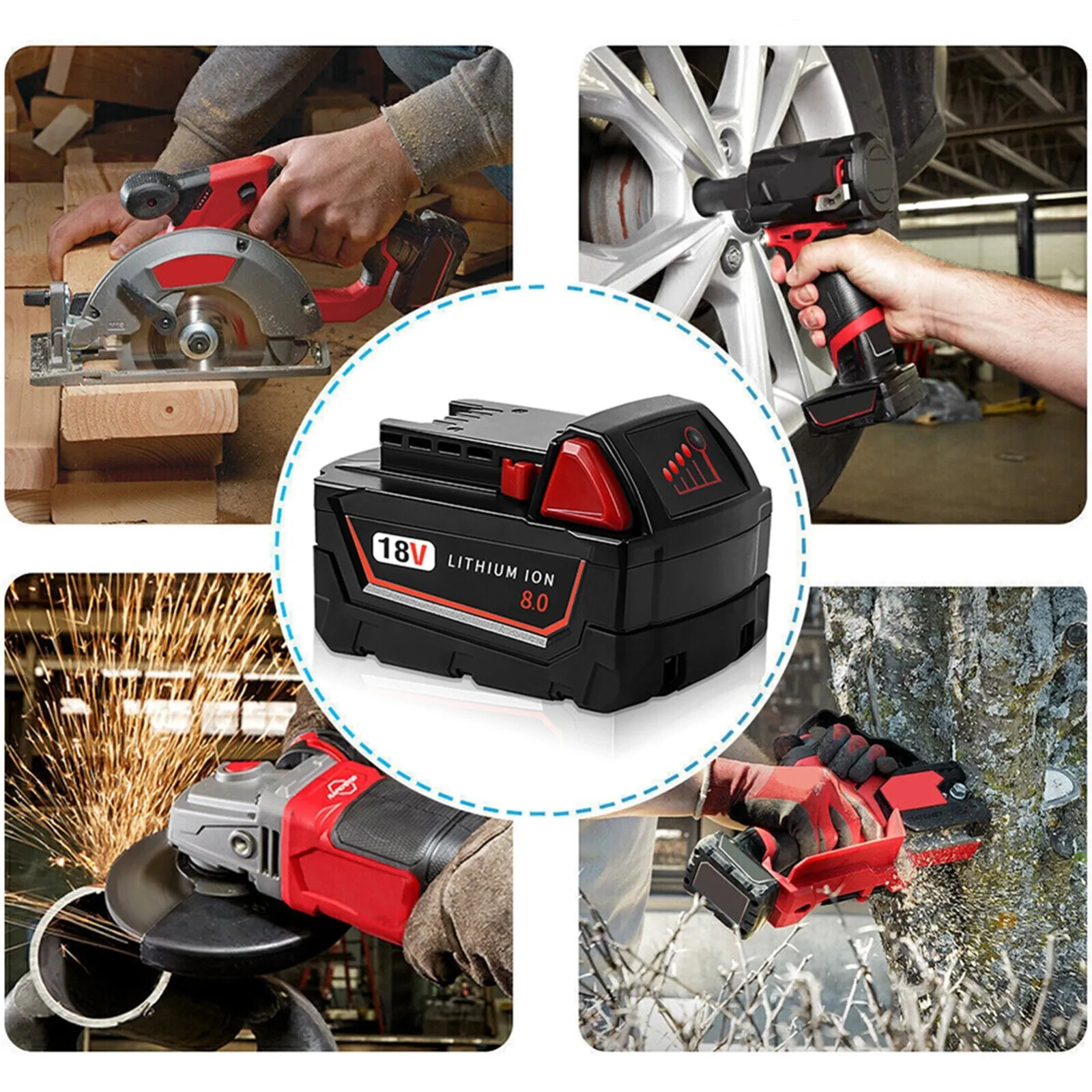 For Milwaukee for M18 8.0AH Battery Lithium Extended Capacity 48-11-1860 2PACK