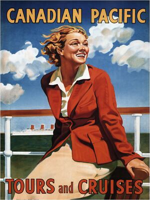 4687.Canada pacific.woman in suit on deck.POSTER.decor Home Office art
