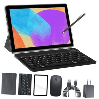 2 in 1 Tablet with Keyboard 10 Inch Android Tablets+512GB Expand 4GB+64GB Black