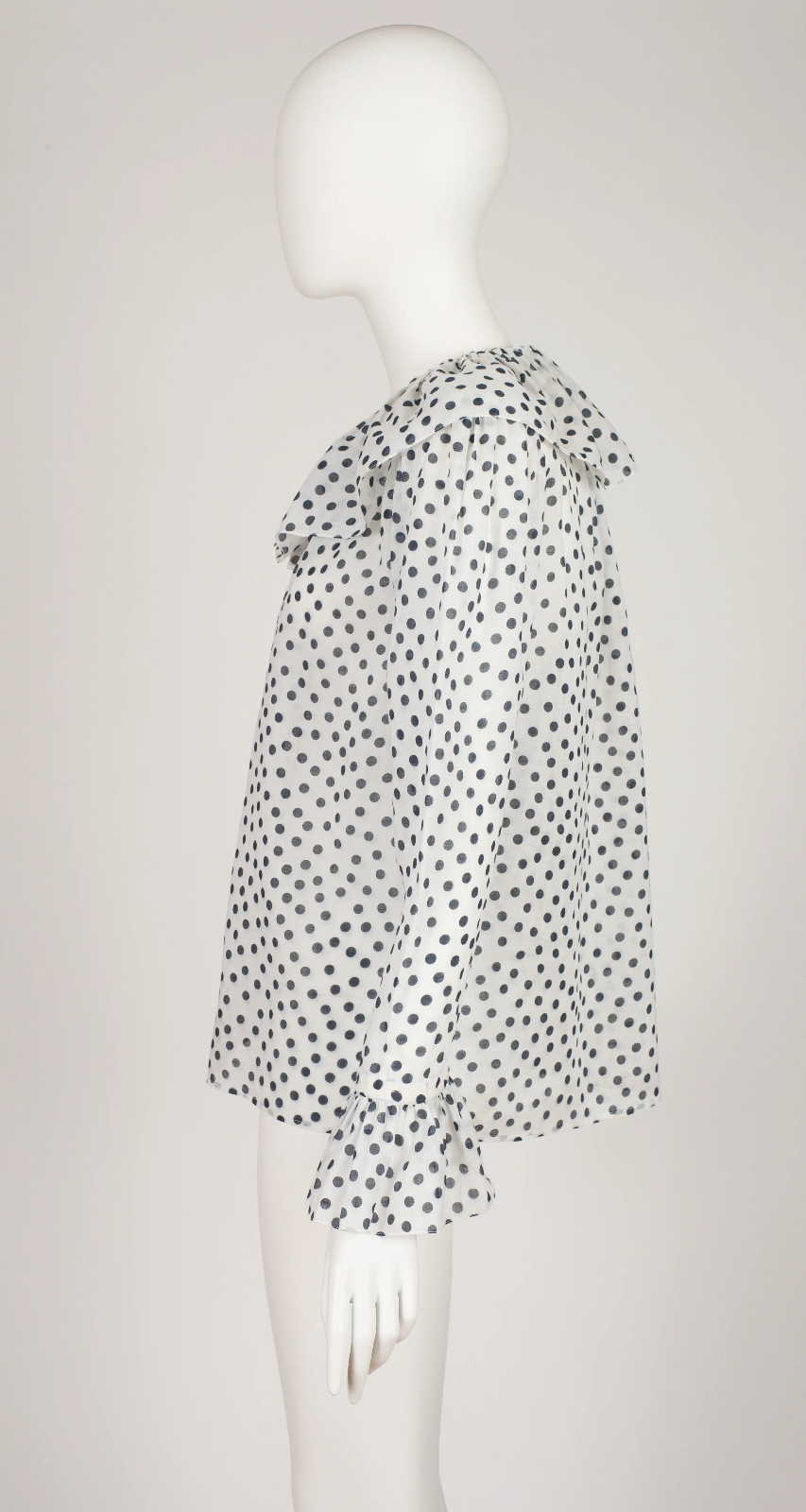 Camicia Yves Saint Laurent vintage anni '80 a pois bianco cotone arricciato 38