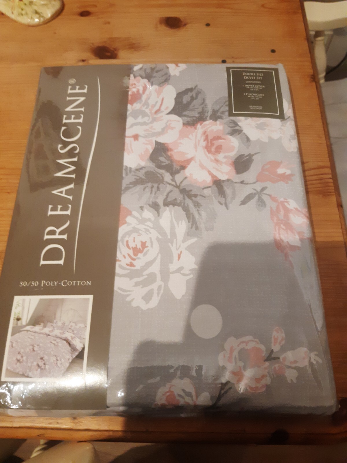 dreamscene English Rose Grey Double Duvet Set. eBay