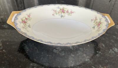 Meito N.S.P. China Serving Bowls Blue Border 11.25  Wide Floral Sprays Japan