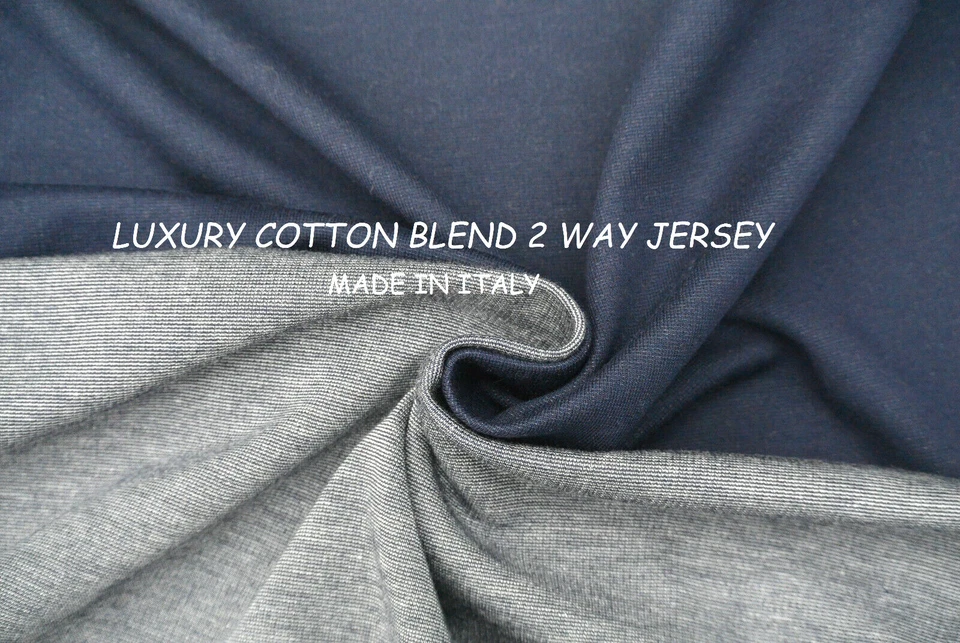 Azul Marino & Marino/Gris 2 Manera Jersey Mezcla de Algodón Made IN Italy Para - Imagen 1 de 4