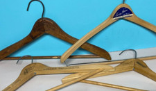 4 Vintage Wooden Advertising Suit Hangers-Moelevy,Irving Baron,Eaglebrook,Misura