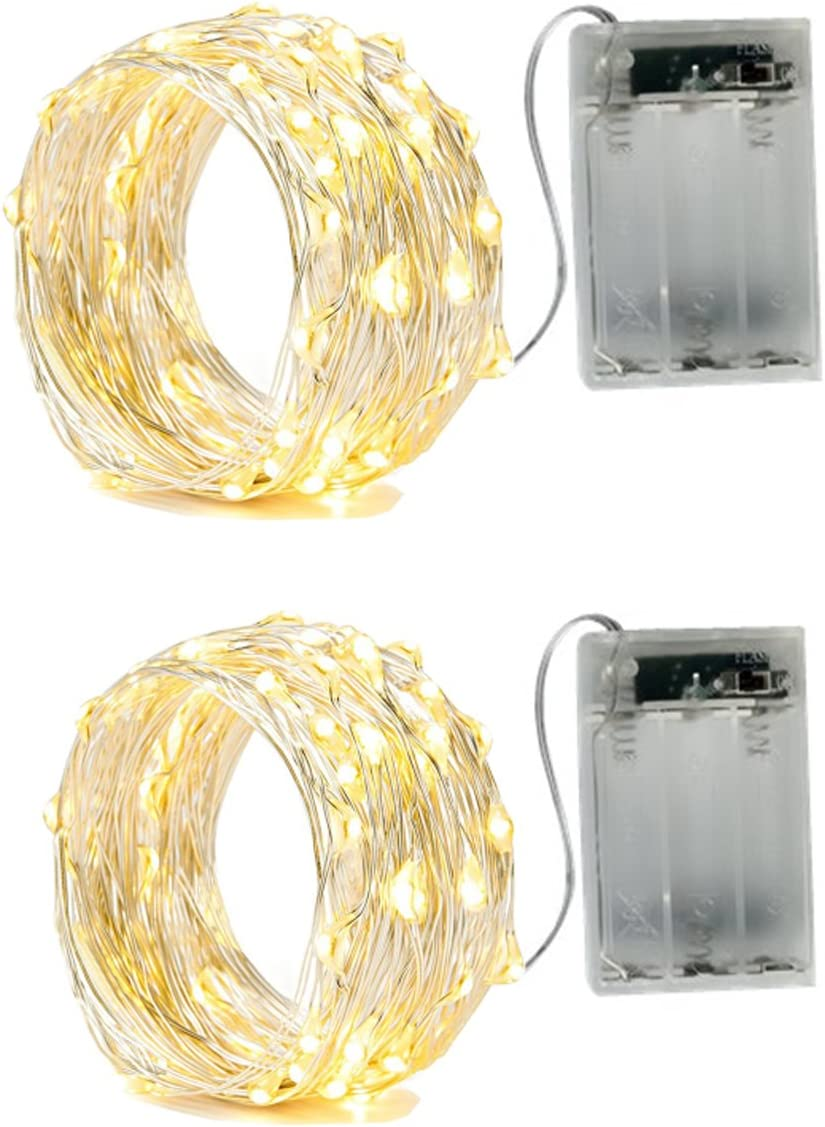 2 X 20Leds Fairy Lights Battery Operated, Silver Wire 2 Mode Chains String Light