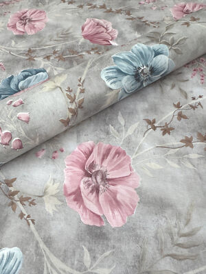 PVC Tischdecke FLORETTA grau rosa bla Meterware Wachstuch Breite & Länge wählbar