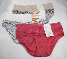 New set/3 WARNER'S no muffin top HIPSTER panties BEIGE BLUE LEOPARD WHITE PINK S