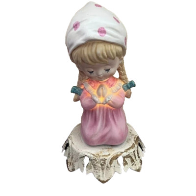 Vintage Underwriters Laboratories Ceramic Lamp Praying Girl Blonde Braides Pink