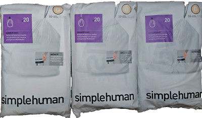 simplehuman Code Q 60 Count Custom Fit Drawstring Trash Bags 50-65L