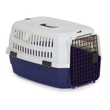 Pet Travel Crate Heavy Duty Plastic Blue Grey Secure Dog Cage Airline Approved