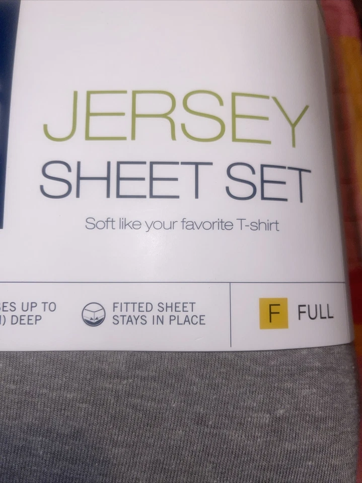 NUEVO Juego de sábanas The Big One Jersey tamaño completo gris hasta 15” colchón profundo Foto 3 de 4