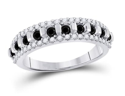 1/2 Karat (ctw) Schwarz & Weiß Diamant Ring Band 10K Weißgold