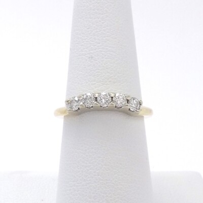 Allison Kaufman 14k Gold 5 Diamond Wedding Band Ring Curved Setting sz7