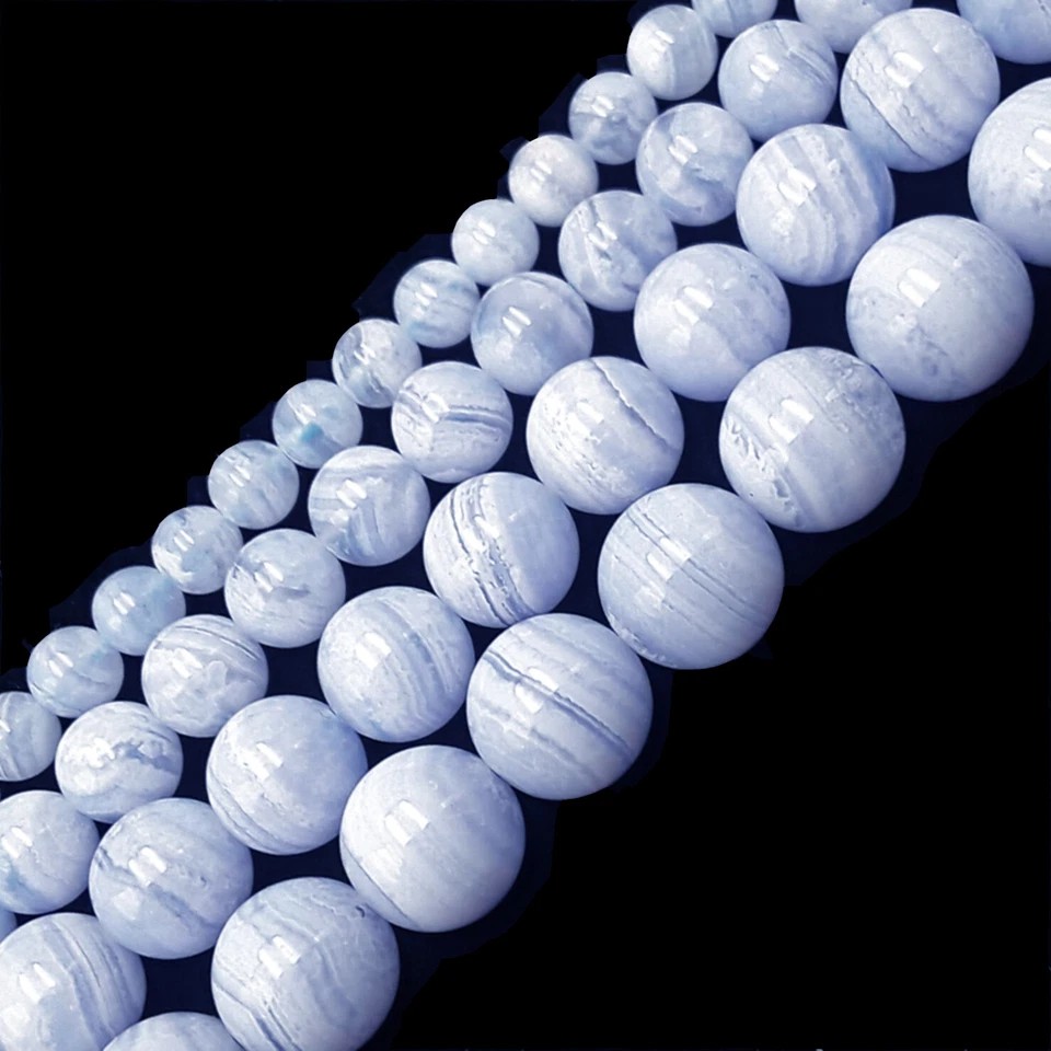 Натуральные синие кружевные агатовые гладкие круглые бусины AAA 4 мм 6 мм 8 мм 10 мм 12 мм 15,5 дюйма - Изображение 3 из 3