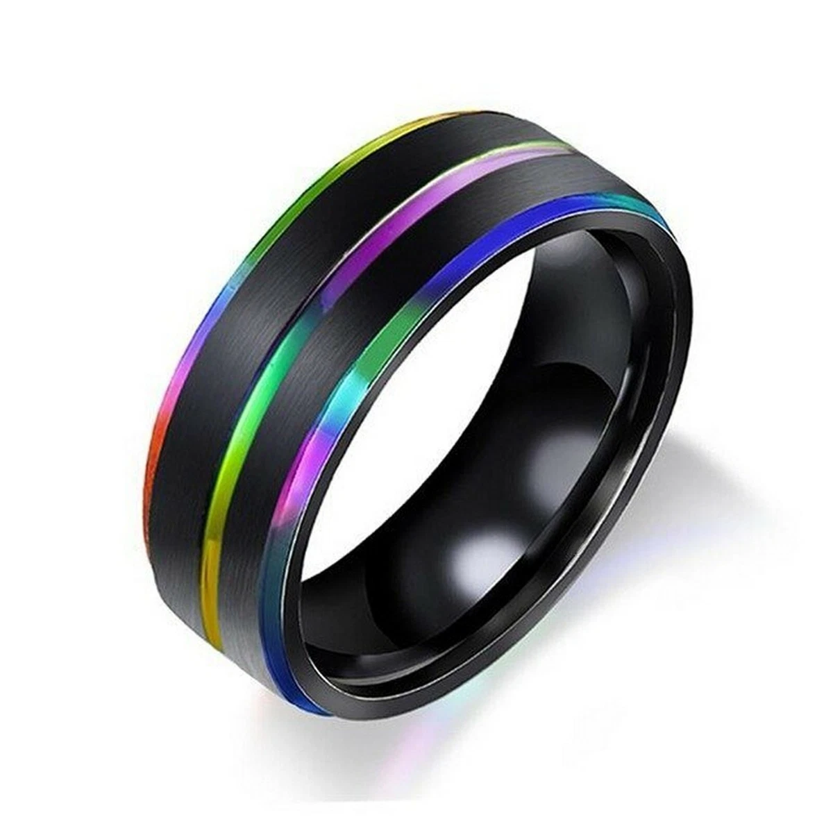 Mens rainbow wedding best sale rings