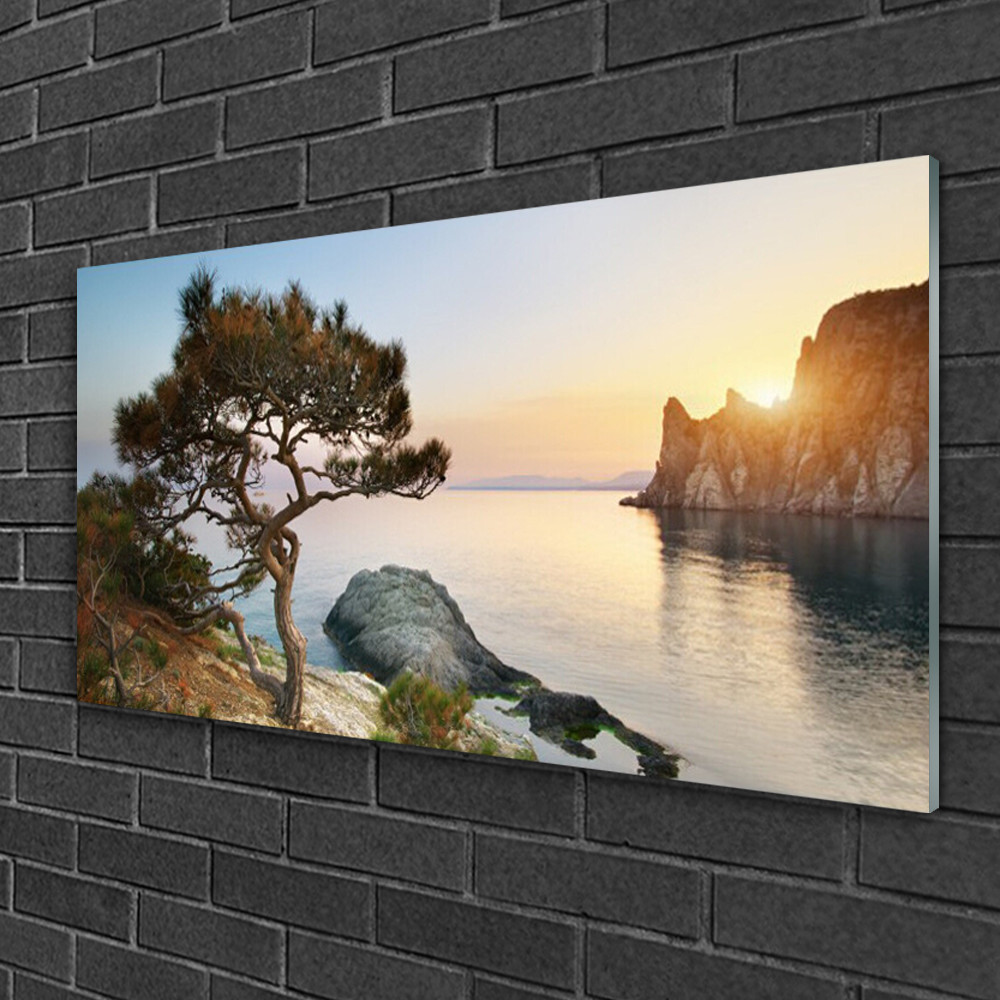 Tableau sur verre 100x50 cm Arbre et Lac Tulup pour décoration murale