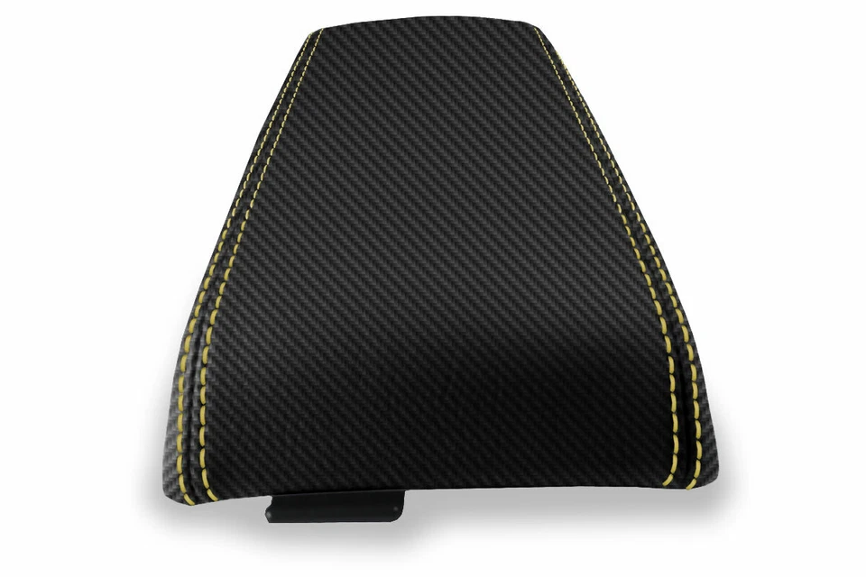 Se adapta a Subaru Baja 2003-2006 tapa de consola de fibra de carbono reposabrazos cubierta puntada amarilla Foto 4 de 4