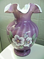 FENTON - S. HOPKINS HP PLUM OVERLAY VASE "SWEET BRIAR" - GORGEOUS