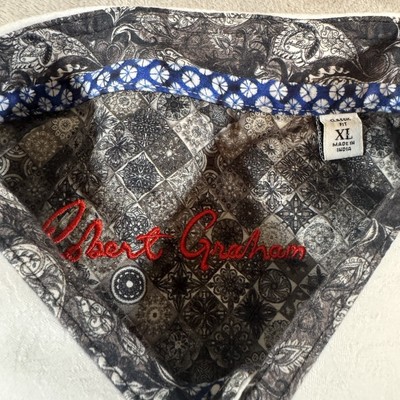 ROBERT GRAHAM CRISP WHITE JACQUARD GRAY PAISLEY FLIP CUFF SS SHIRT CLASSIC LG