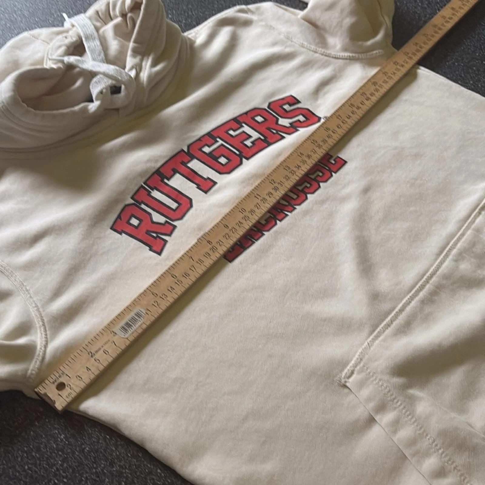 OFF WHITE Pennant Sportswear Rutgers lacrosse panna rosso felpa con cappuccio e loghi donna taglia M!