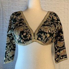 Indian Saree Blouse Emerald Green Zardosi Sequin Choli Size 12 -18 Wedding NWOT