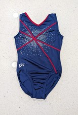 PATRIOTIC GK ELITE Gymnastics Dance Leotard CL Large Red Blue Sequins STARBURST