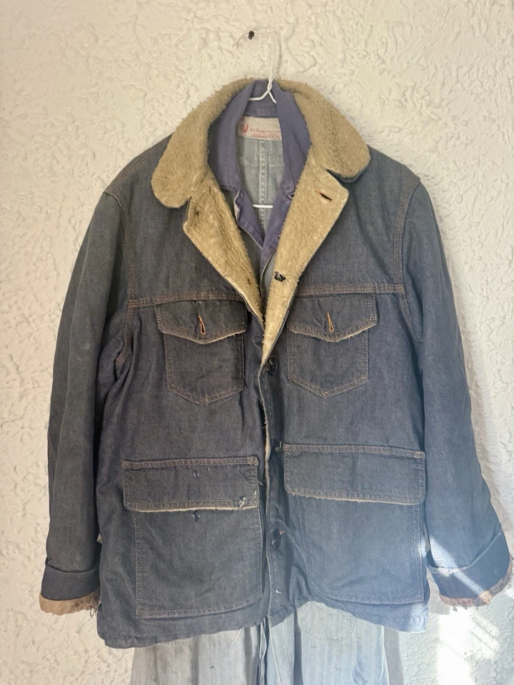 Abrigo de Rancho Denim Western Field Vintage Años 70 Forrado en Piel de Oveja Hecho en EE. UU. Talla 40 Foto 2 de 4