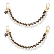 2Pcs 10.2'' Pearl Purse Double Chain, Purse Extender Chain Coffee, Gold Chain 