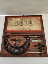 Starrett No. 224 Micrometer Caliper Set AA 0–4" Vintage w/ Wood Case